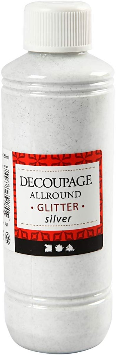 Decoupage lijmlak, zilver, glitter, 250ml [HOB-39204]